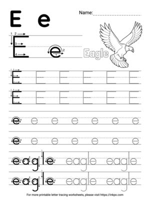 Free Printable Simple Letter E Tracing Worksheet with Word Eagle