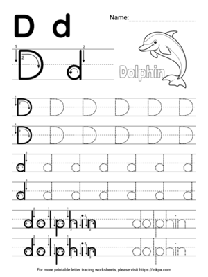 Free Printable Simple Letter D Tracing Worksheet with Word Dolphin