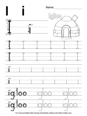 Free Printable Simple Letter I Tracing Worksheet with Word Igloo