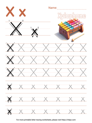 Free Printable Colorful Letter X Tracing Worksheet