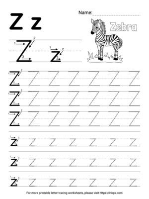 Printable Simple Letter Z Tracing Worksheet