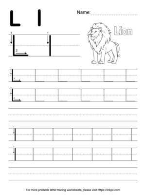 Free Printable Simple Letter L Tracing Worksheet with Blank Lines