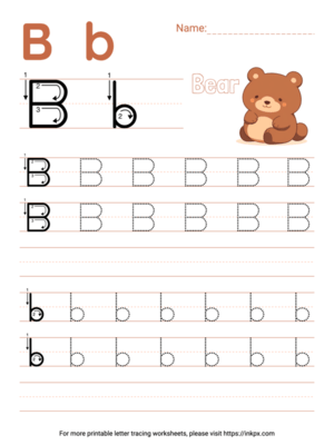 Free Printable Colorful Letter B Tracing Worksheet with Blank Lines
