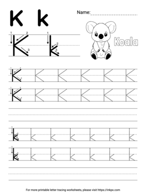 Free Printable Simple Letter K Tracing Worksheet with Blank Lines