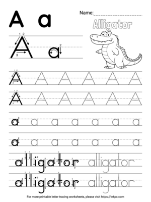 Free Printable Simple Letter A Tracing Worksheet with Word Alligator