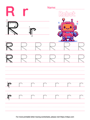 Printable Colorful Letter R Tracing Worksheet with Blank Lines