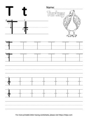 Free Printable Simple Letter T Tracing Worksheet with Blank Lines