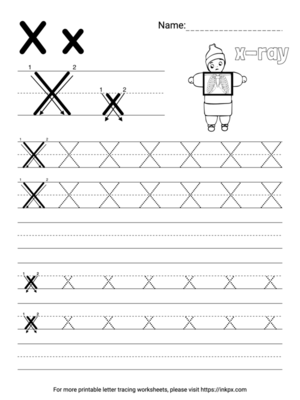 Free Printable Simple Letter X Tracing Worksheet with Blank Lines