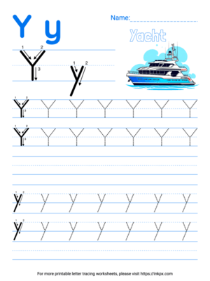 Free Printable Colorful Letter Y Tracing Worksheet with Blank Lines