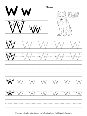 Free Printable Simple Letter W Tracing Worksheet with Blank Lines