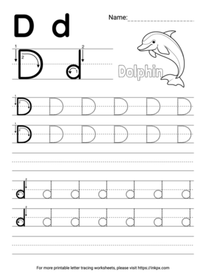 Free Printable Simple Letter D Tracing Worksheet with Blank Lines