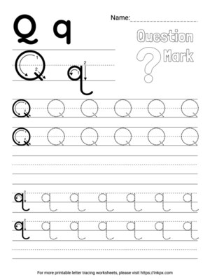 Free Printable Simple Letter Q Tracing Worksheet with Blank Lines