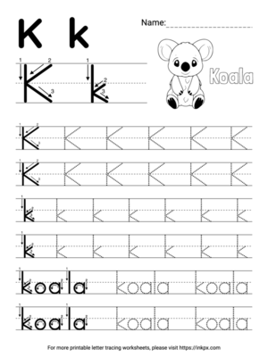 Free Printable Simple Letter K Tracing Worksheet with Word Koala