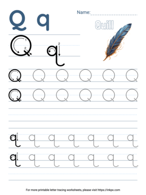 Free Printable Colorful Letter Q Tracing Worksheet with Blank Lines