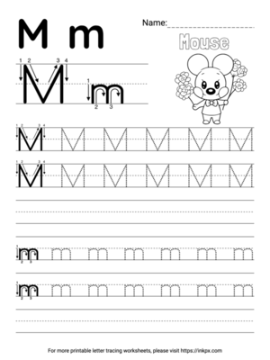 Free Printable Simple Letter M Tracing Worksheet with Blank Lines
