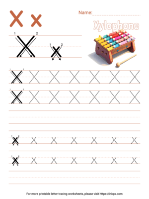 Free Printable Colorful Letter X Tracing Worksheet with Blank Lines