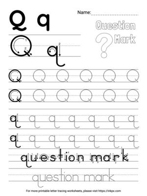 Free Printable Simple Letter Q Tracing Worksheet with Question Mark