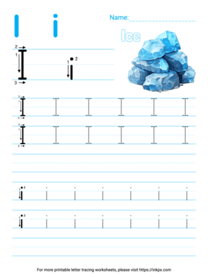 Free Printable Colorful Letter I Tracing Worksheet with Blank Lines