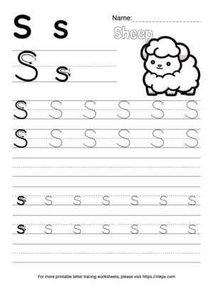 Free Printable Simple Letter S Tracing Worksheet with Blank Lines