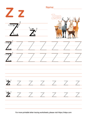 Free Printable Colorful Letter Z Tracing Worksheet with Blank Lines