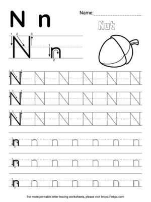 Free Printable Simple Letter N Tracing Worksheet
