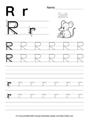 Free Printable Simple Letter R Tracing Worksheet with Blank Lines