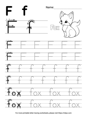 Free Printable Simple Letter F Tracing Worksheet with Word Fox