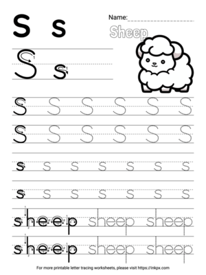 Free Printable Simple Letter S Tracing Worksheet with Word Sheep