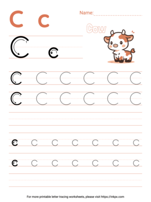 Free Printable Colorful Letter C Tracing Worksheet with Blank Lines