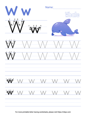 Free Printable Colorful Letter W Tracing Worksheet with Blank Lines