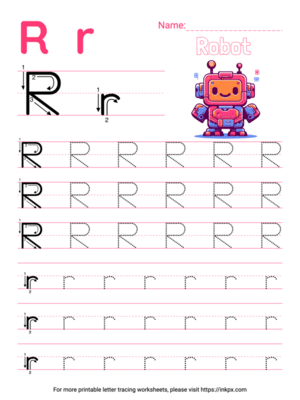 Printable Colorful Letter R Tracing Worksheet