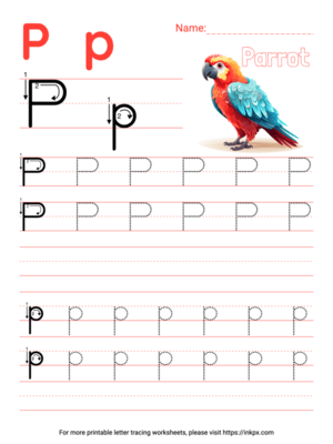 Free Printable Colorful Letter P Tracing Worksheet with Blank Lines