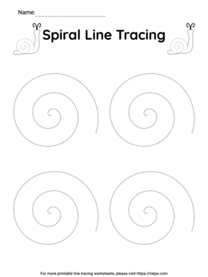 Free Printable Black and White Spiral Line Tracing Worksheet