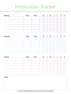 Free Printable Colorful Weekly Medication Log Template
