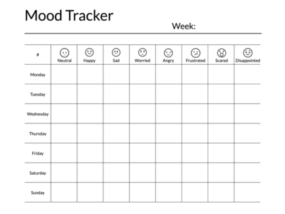 Printable Simple Table Style Weekly Mood Tracker