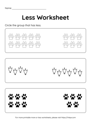 Free Printable Paw Counting Less Worksheet