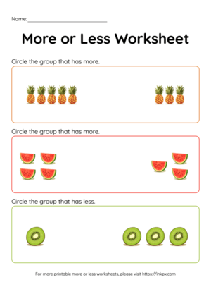 Free Printable Fruit Counting More or Less Worksheet
