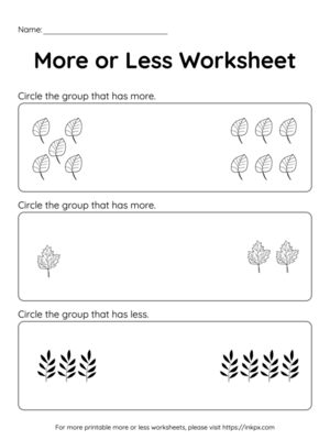 Free Printable Leaf Counting More or Less Worksheet