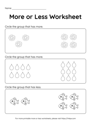 Free Printable Mix Item Counting More or Less Worksheet
