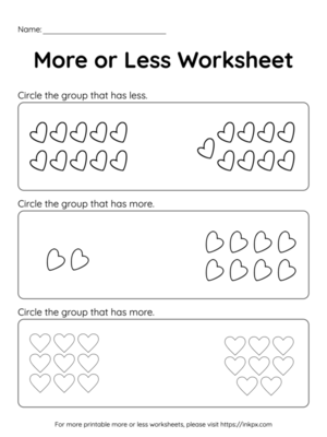 Free Printable Heart Counting More or Less Worksheet