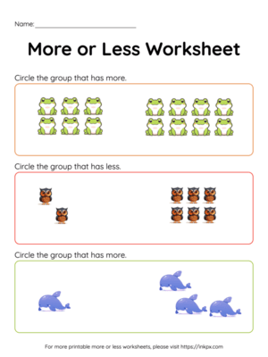 Free Printable Animal Counting More or Less Worksheet