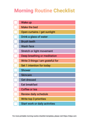 Free Printable Colorful Morning Routine Checklist