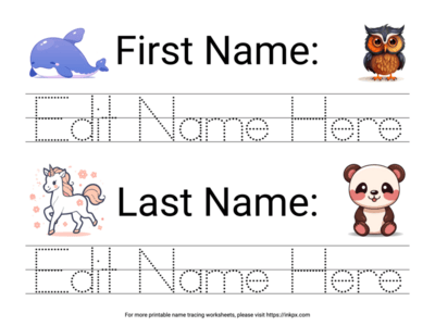 Free Printable Editable Cute Animal Name Tracing Worksheet Template