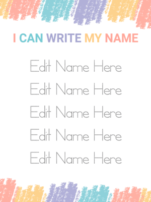 Free Printable Colorful Name Tracing Worksheet Template