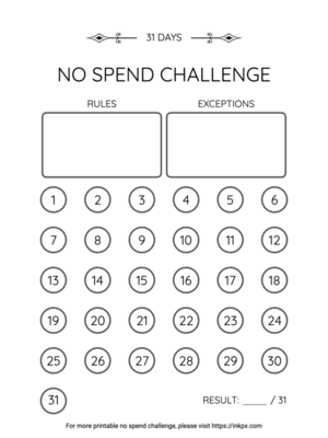 Free Printable Blank 31 Day No Spend Challenge Tracker