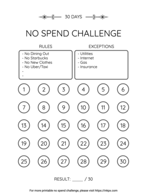 Printable Prefilled 30 Day No Spend Challenge Tracker
