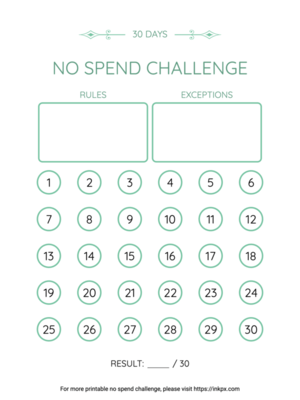 Free Printable Colorful Blank 30 Day No Spend Challenge Tracker
