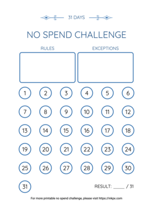 Printable Colorful Blank 31 Day No Spend Challenge Tracker