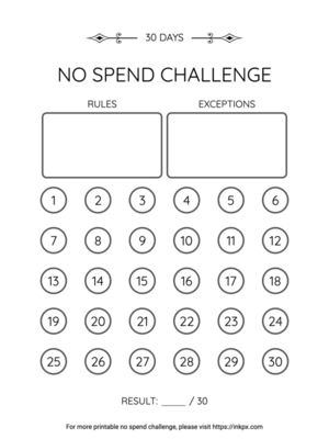 Printable Blank 30 Day No Spend Challenge Tracker
