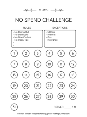 Printable Prefilled 31 Day No Spend Challenge Tracker